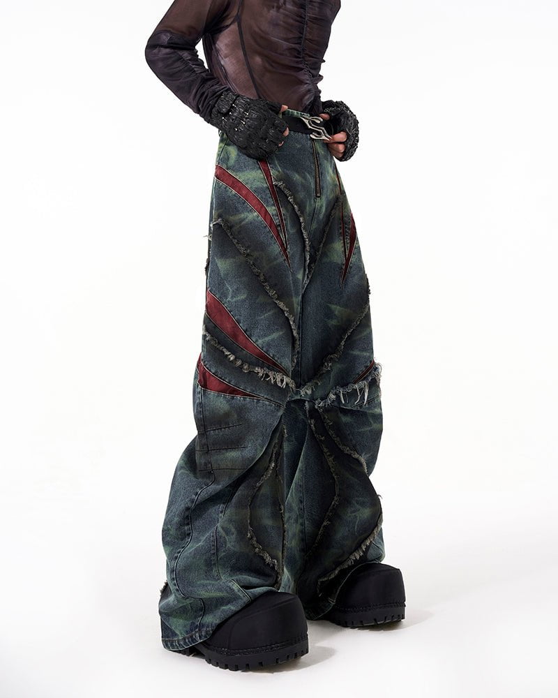 KIIKIO Distressed Ripped Denim Pants – Streetwear with Unique Torn Details