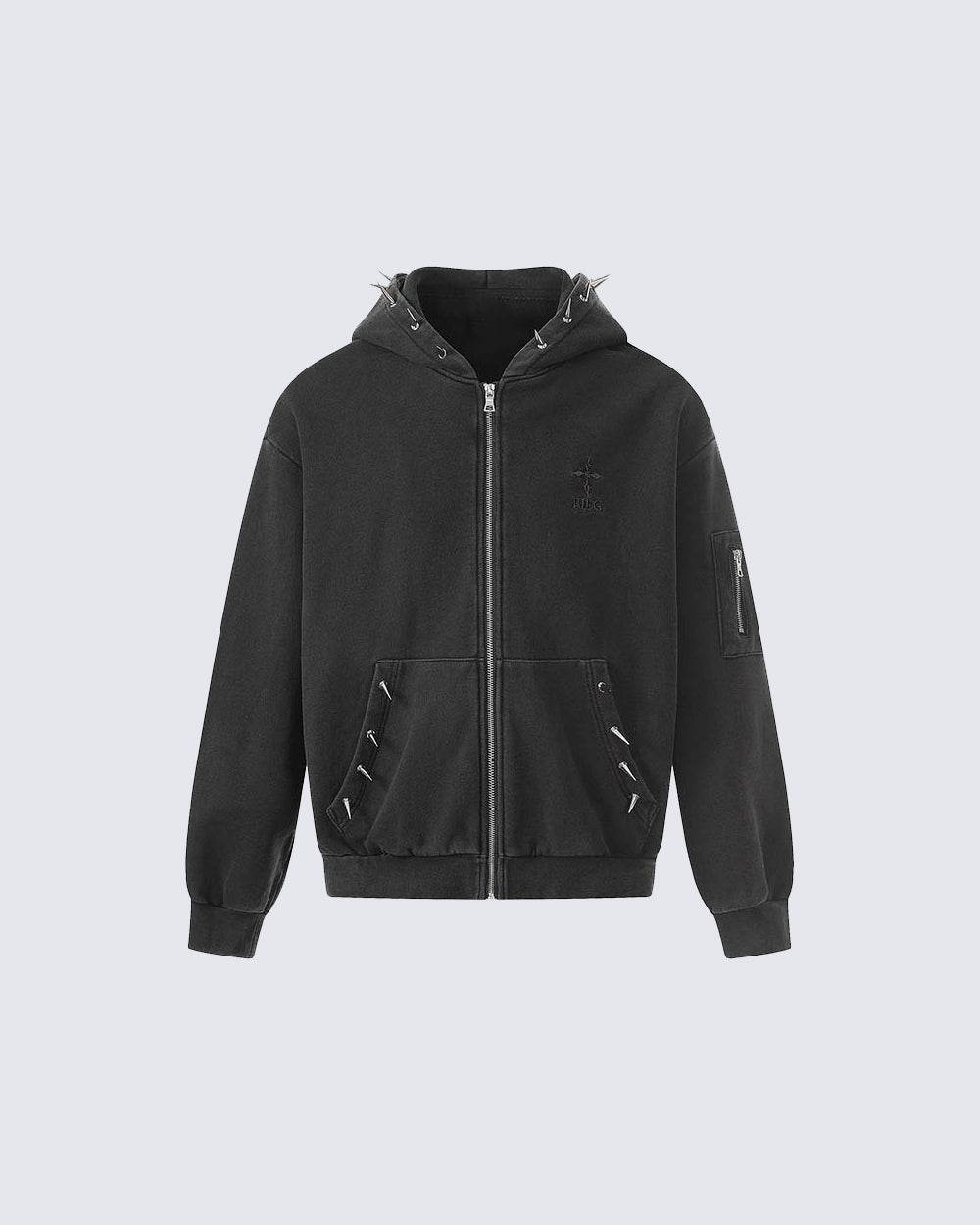 Spike Decor Zip-Up Hooded Sweatshirt