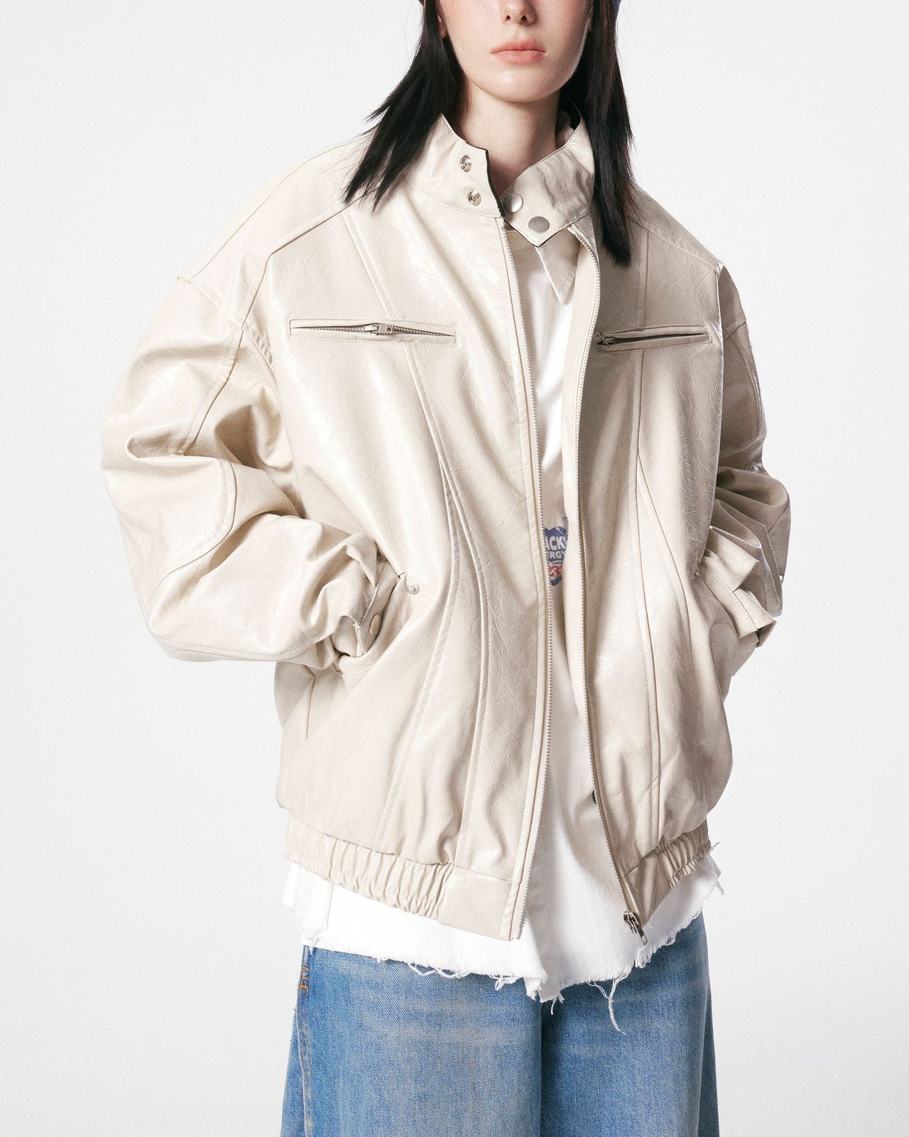 Old Money Style Boxy Vintage Biker Jacket