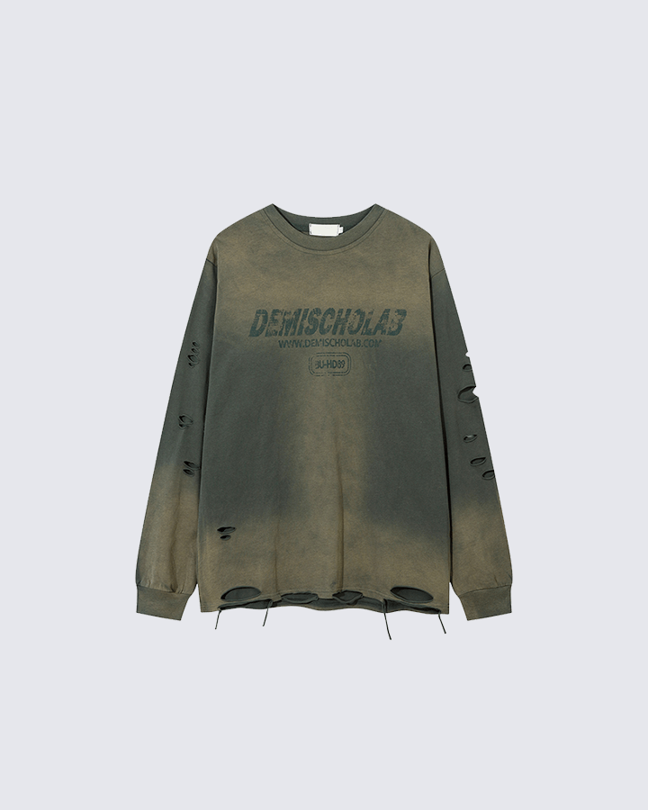 Grunge Distressed Print Oversized Long Sleeve T-Shirt