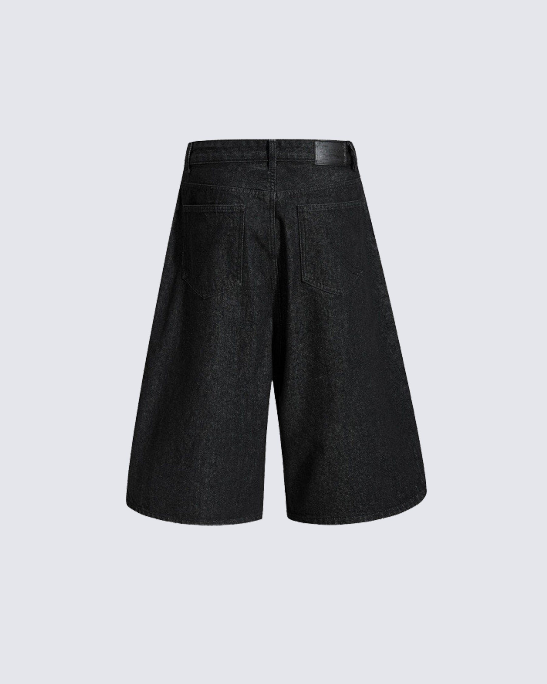 Button Detail Denim Wide Loose Shorts