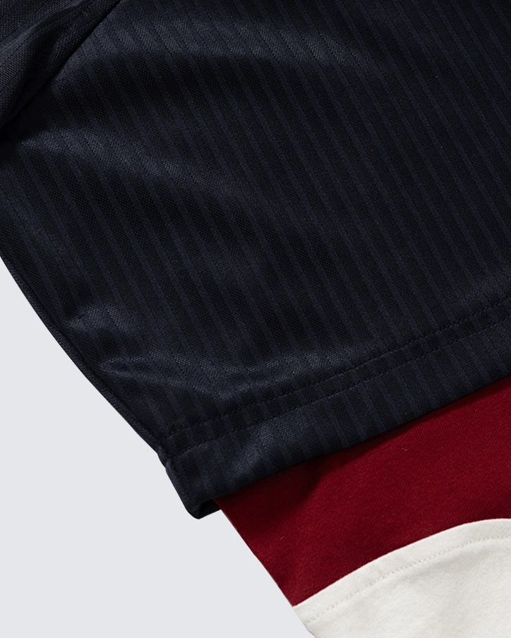 Colorblock Patchwork Polo Collar Long Sleeve T-Shirt