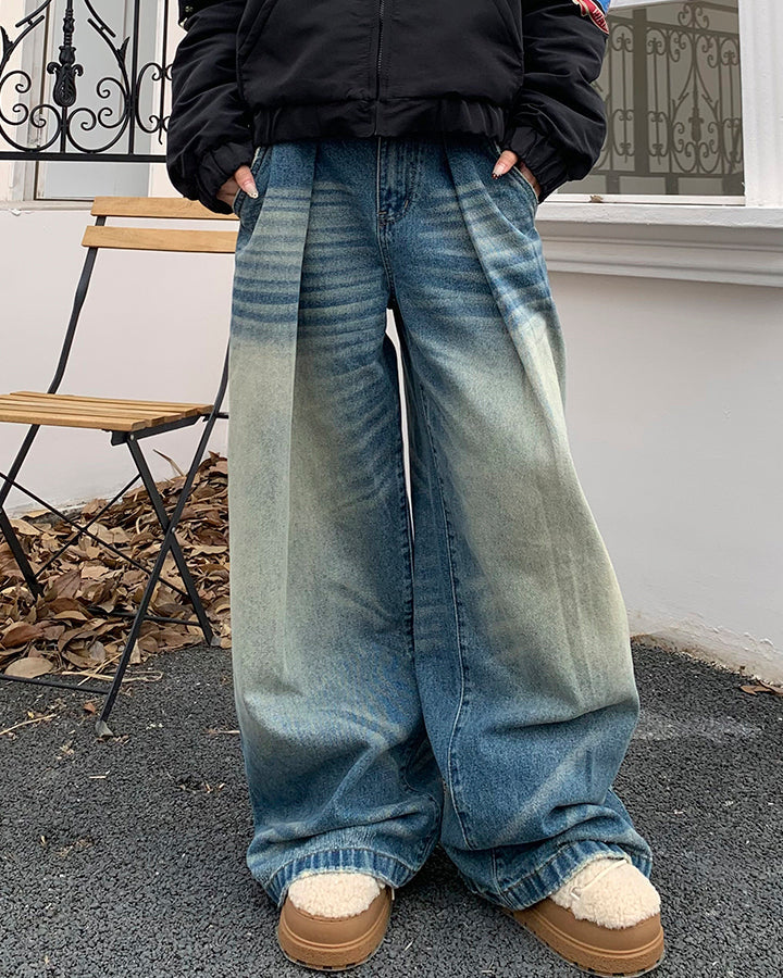 American Vintage Whiskered Washed Denim Jeans