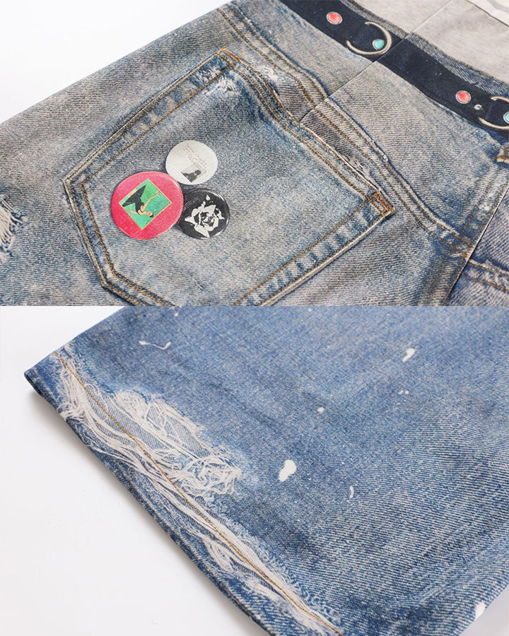 American 3D Digital Print Double Waistband Jeans