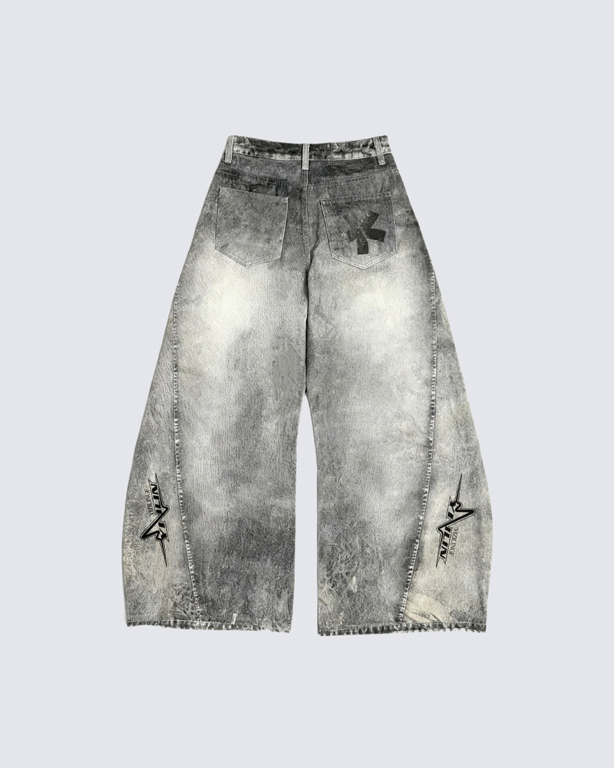 Niche Dirty Wash 3D Print Curved Jeans
