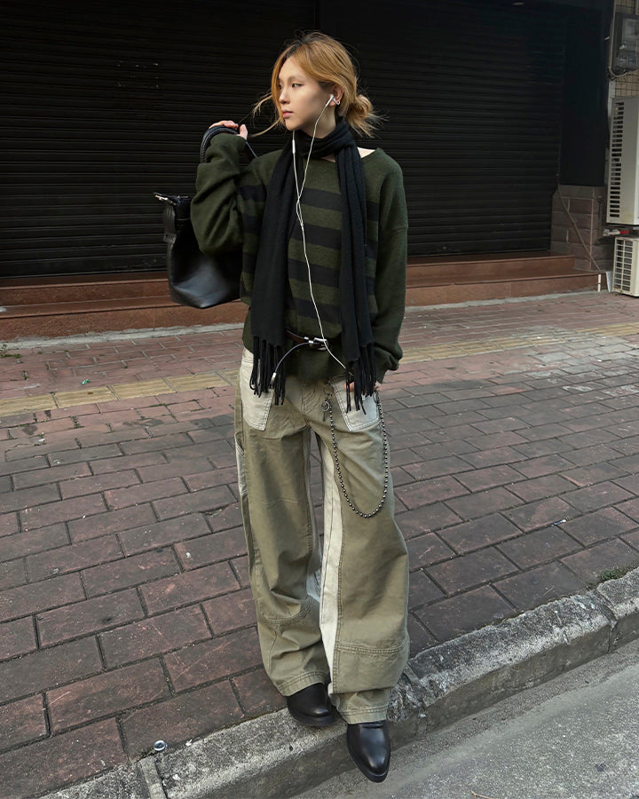 Vintage Chic Two-Tone Cargo Pants