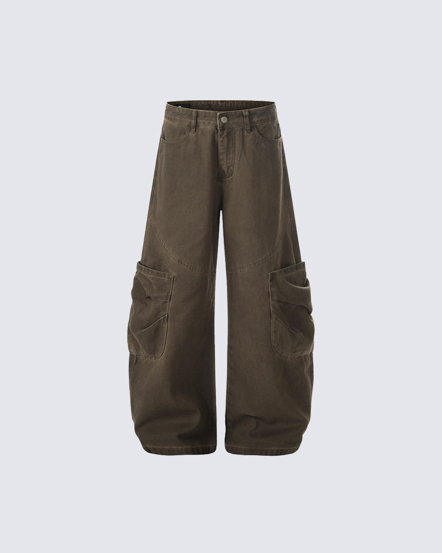 Vintage Washed Cargo Wide-Leg Scimitar Pants