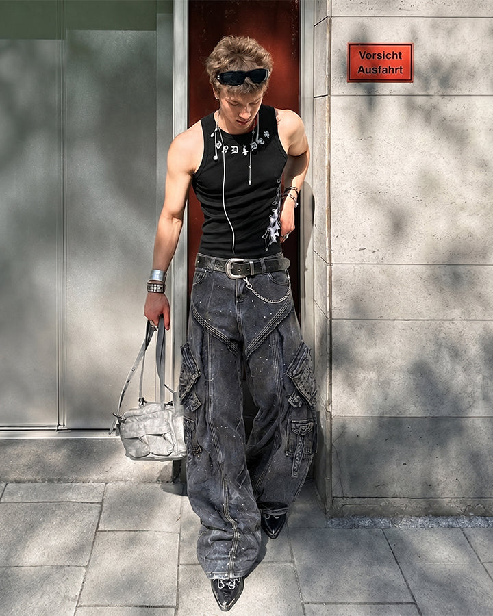 American Street Hip-Hop Slim Cross Tank Top New