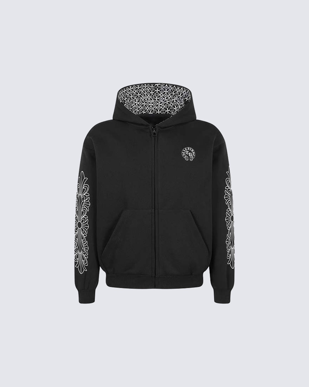 New Vintage Gothic Print Zip Hoodie