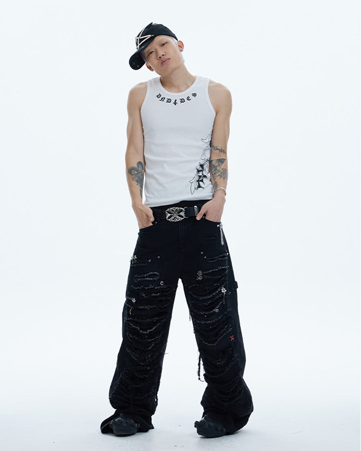 American Street Hip-Hop Slim Cross Tank Top New
