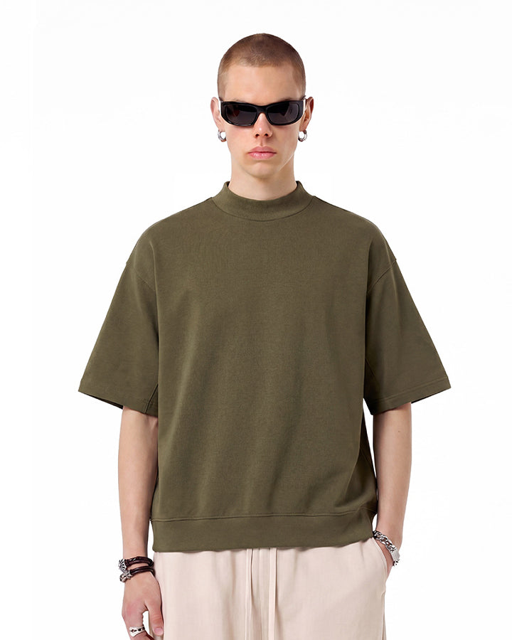 New Minimal Mock Neck Short Sleeve T-Shirt