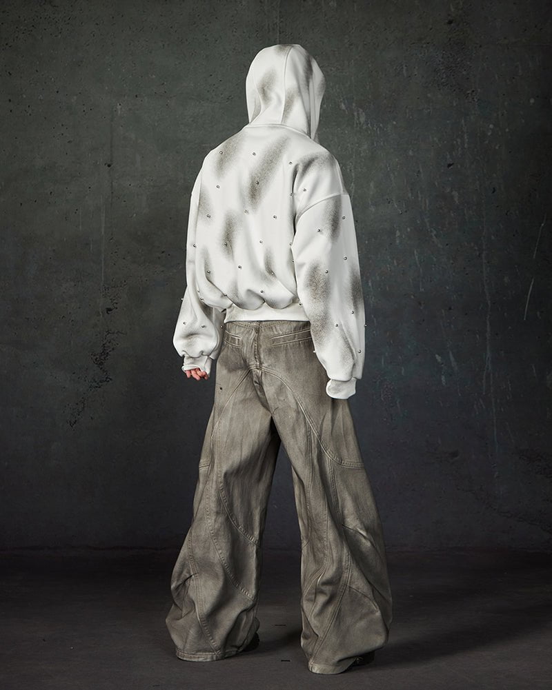 Pearl-Detailed Dirty Wash Zip Hoodie Jacket
