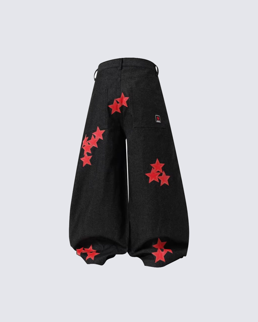 New Print Star Patch Wide-Leg Pants