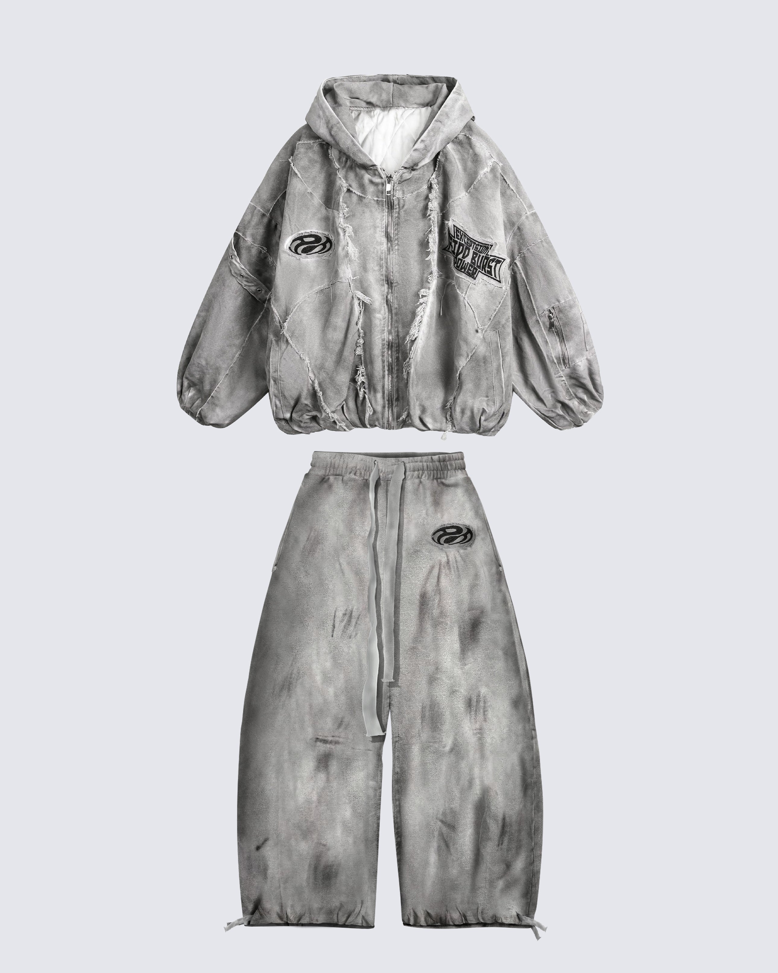 Distressed Dirty Curved-Cut Drawstring Sweatpants