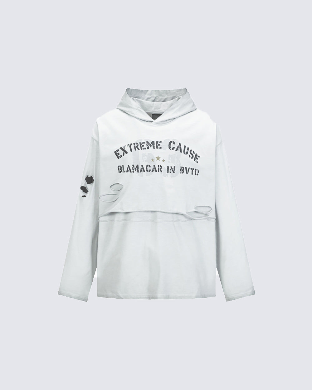 Retro Letter Distressed Hooded Sweatshirt