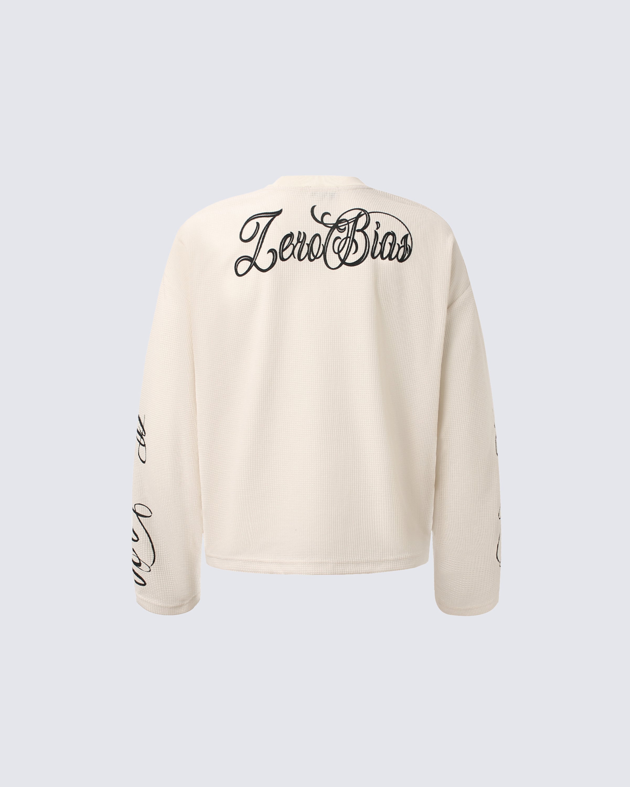 American Vintage Letter Print Waffle Long Sleeve T-Shirt