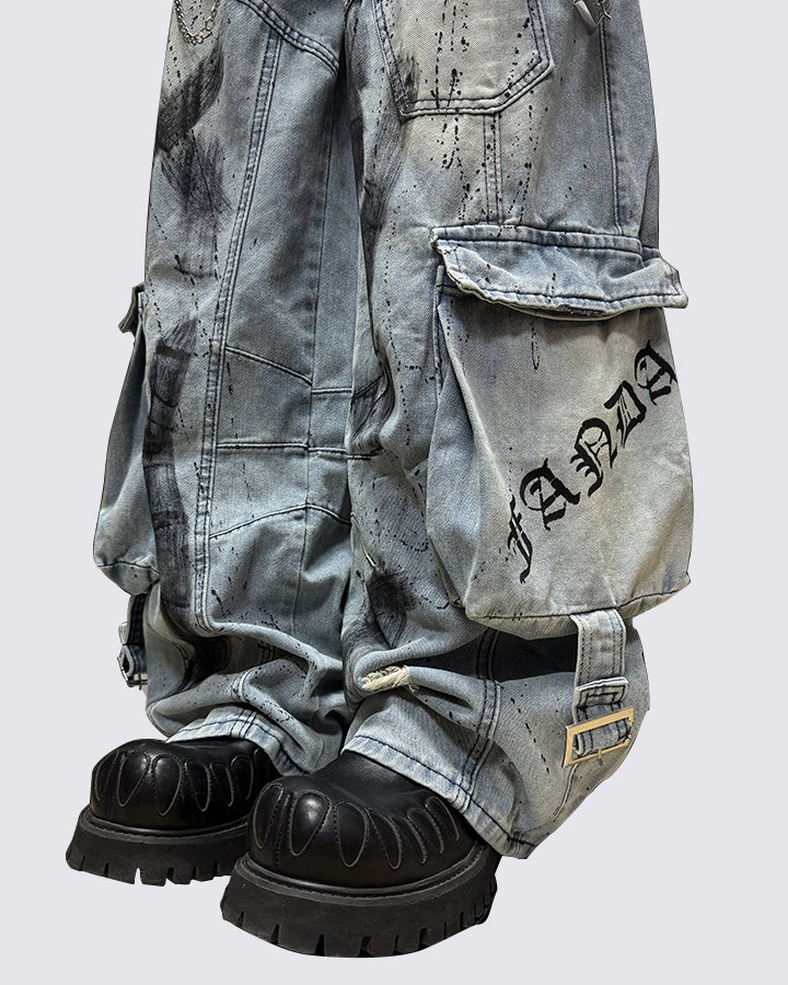 Streetwear Cargo Denim Pants(Free Belt and Chain Included)