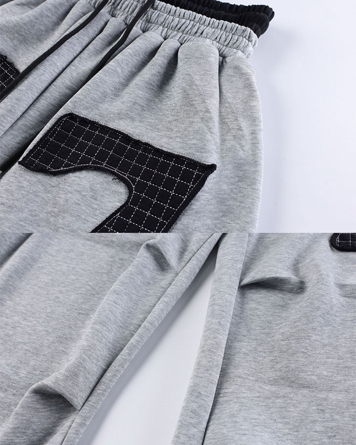 Double Waistband Number Patch Wide Leg Sweatpants