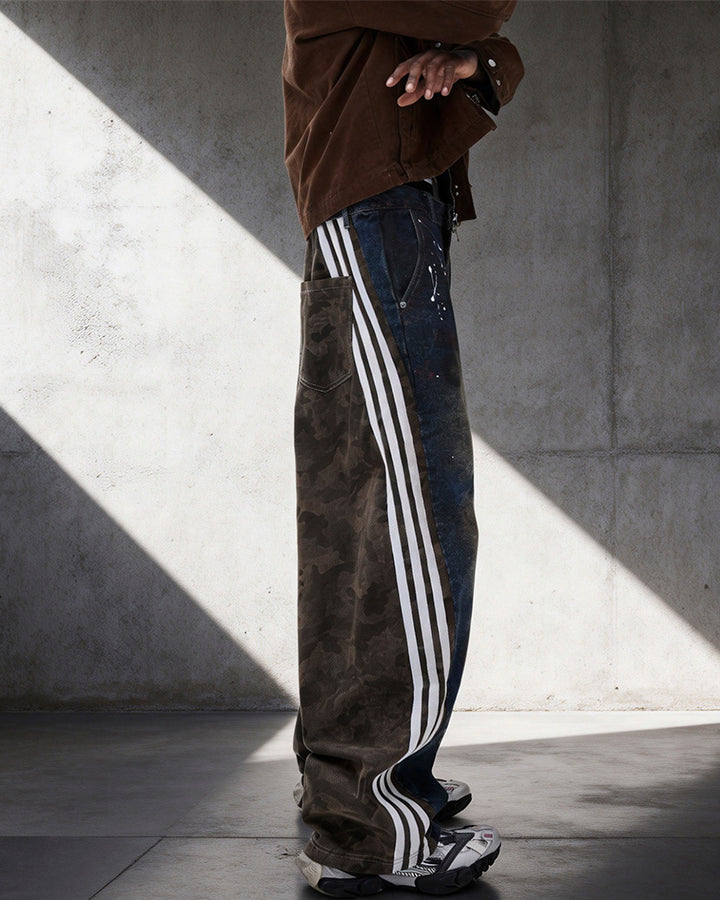 New Camouflage Washed Curved Straight-Leg Pants
