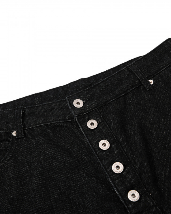 Button Detail Denim Wide Loose Shorts