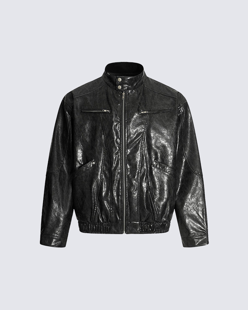 Old Money Style Boxy Vintage Biker Jacket