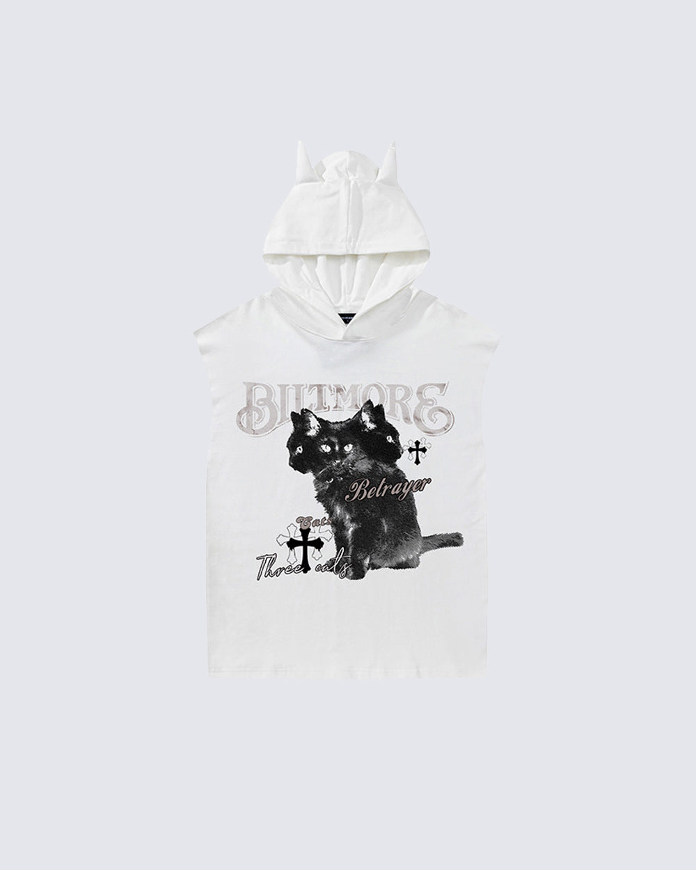 Vintage Cat Graphic Bat Sleeve Vest Hoodie
