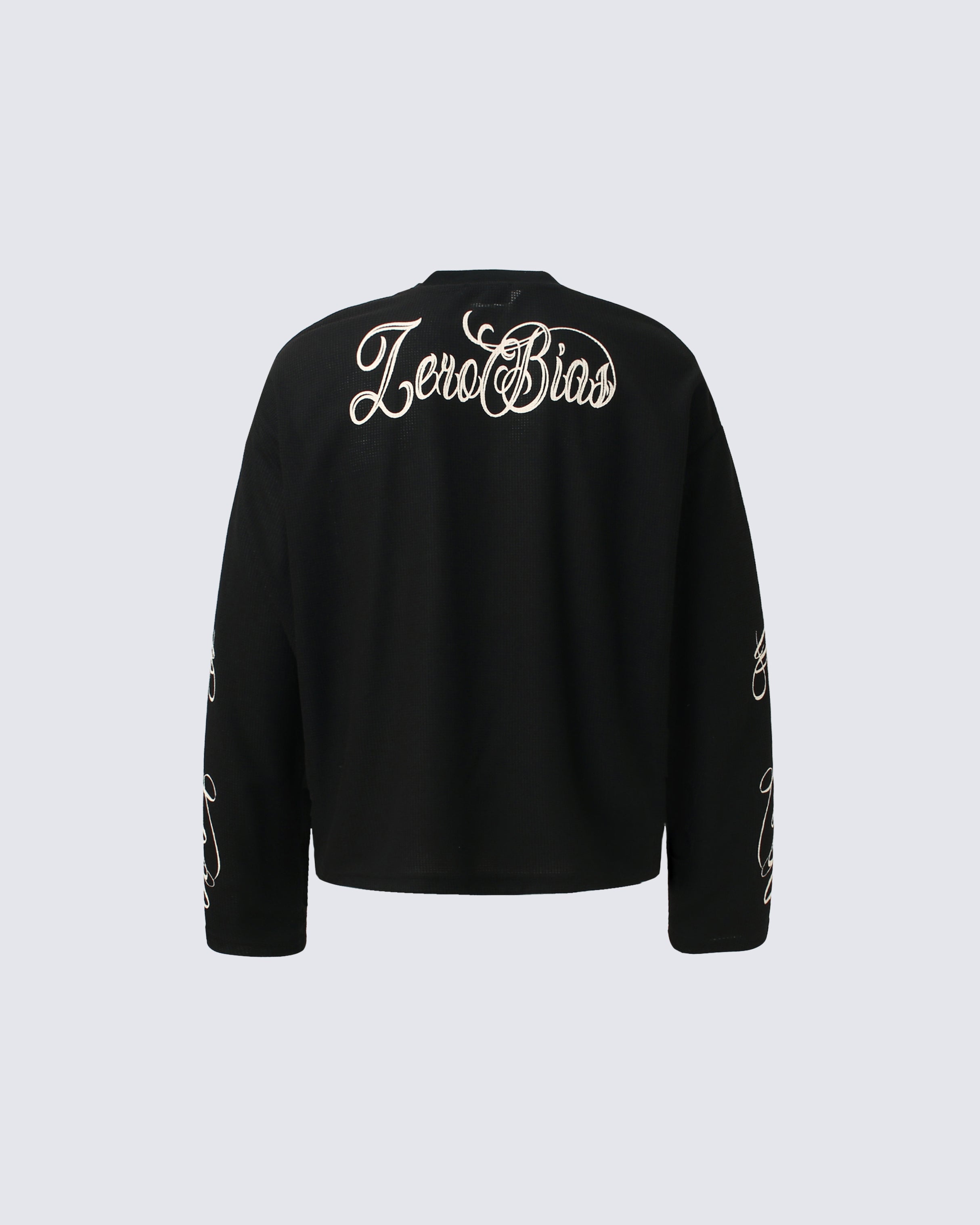 American Vintage Letter Print Waffle Long Sleeve T-Shirt