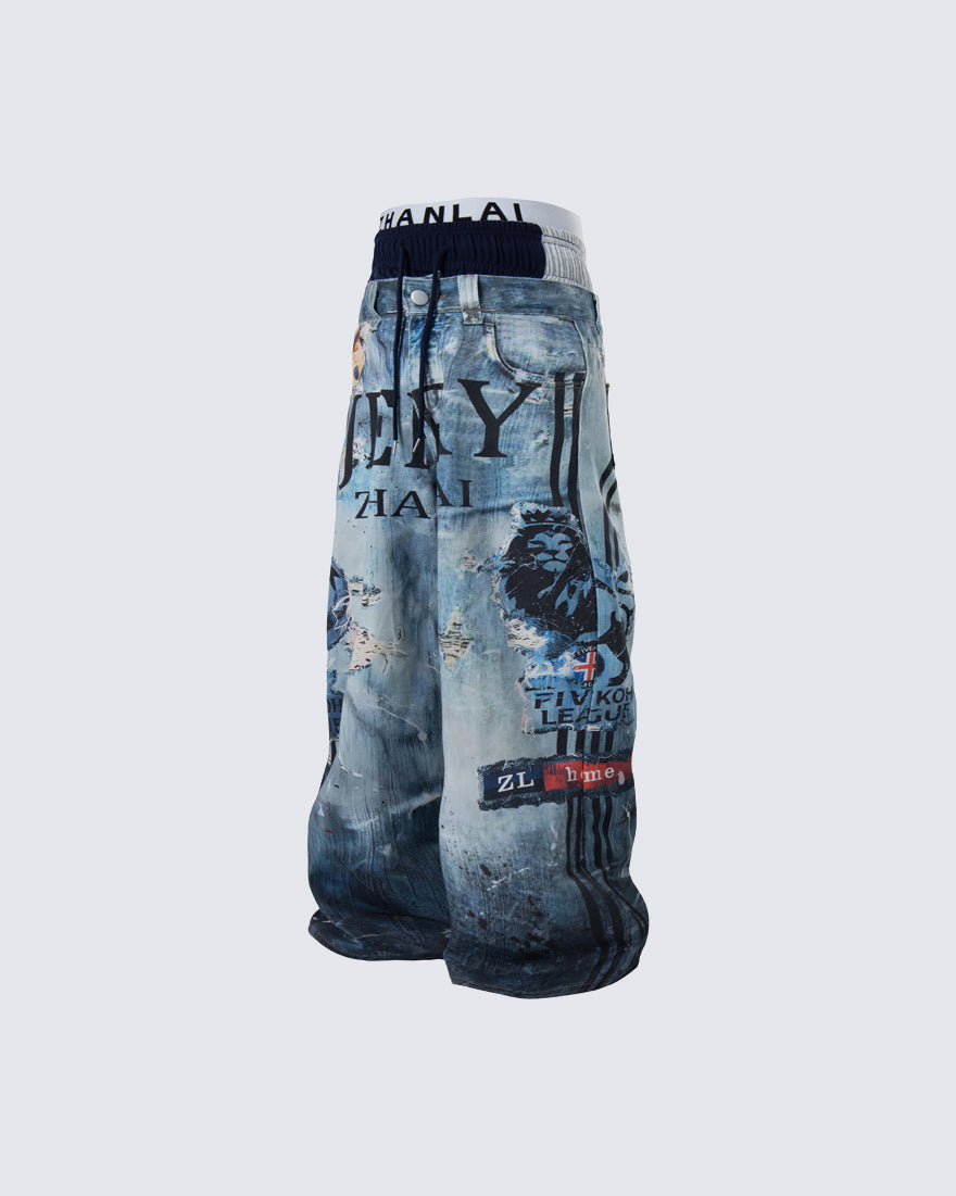 New Triple Waistband 3D Print Street Wide Pants