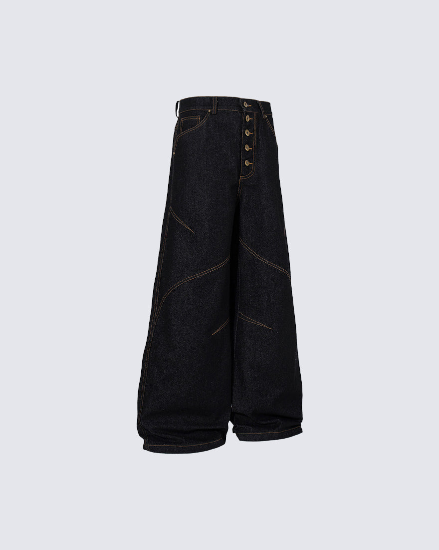 Vintage Dark Wash Wide-Leg Denim Pants