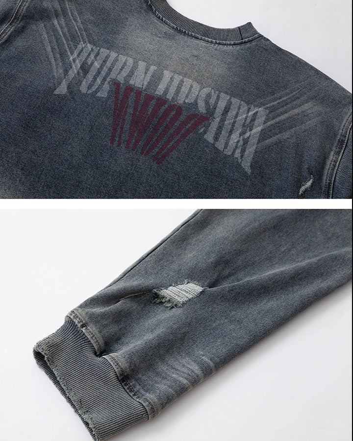 Vintage Washed Denim Bomber Jacket