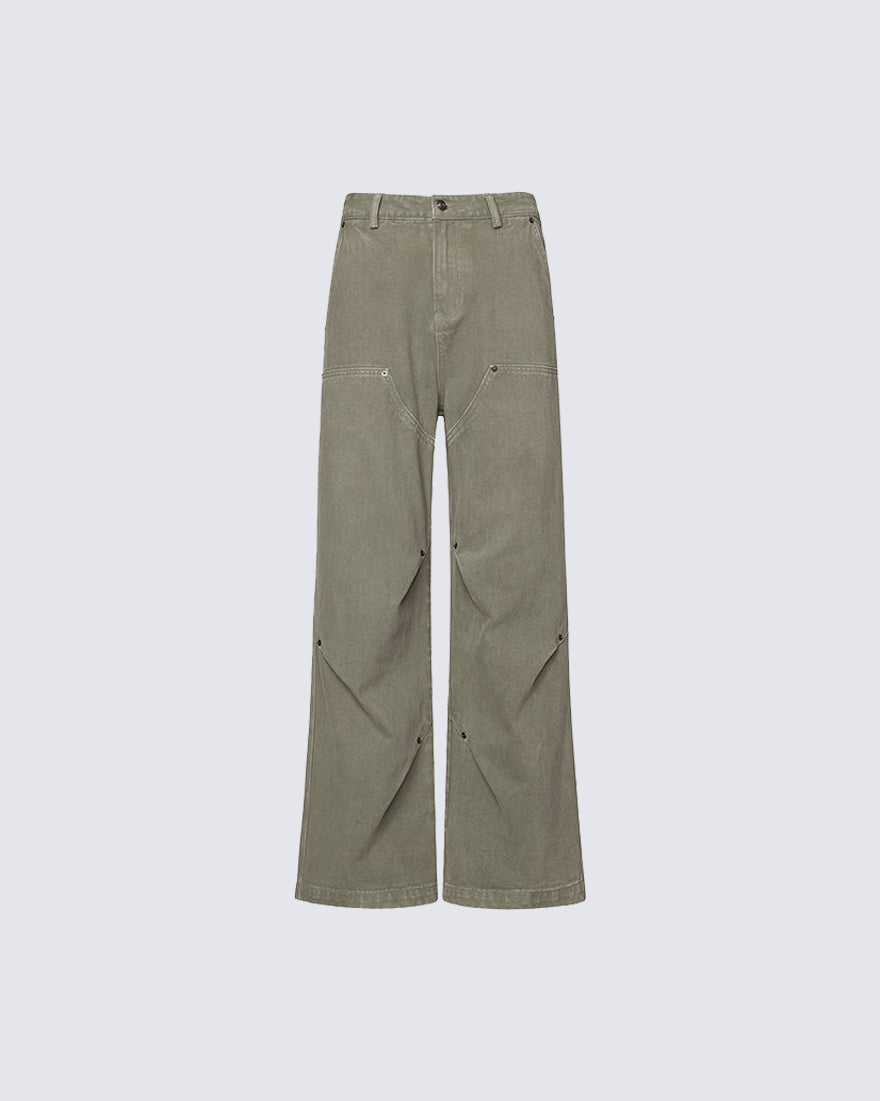 Minimal Rivet Panel Wide Leg Pants