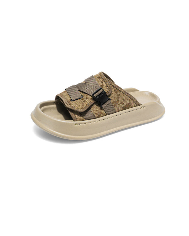 Black Mesh Double Strap Platform Slides
