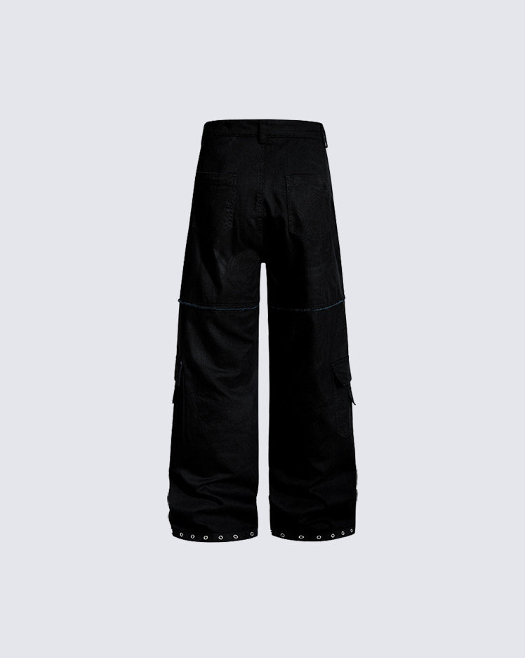 Heavy Washed Eyelet Cargo Pants