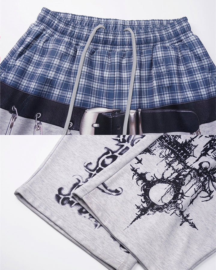Graphic Print Patchwork Casual Wide Leg Pants