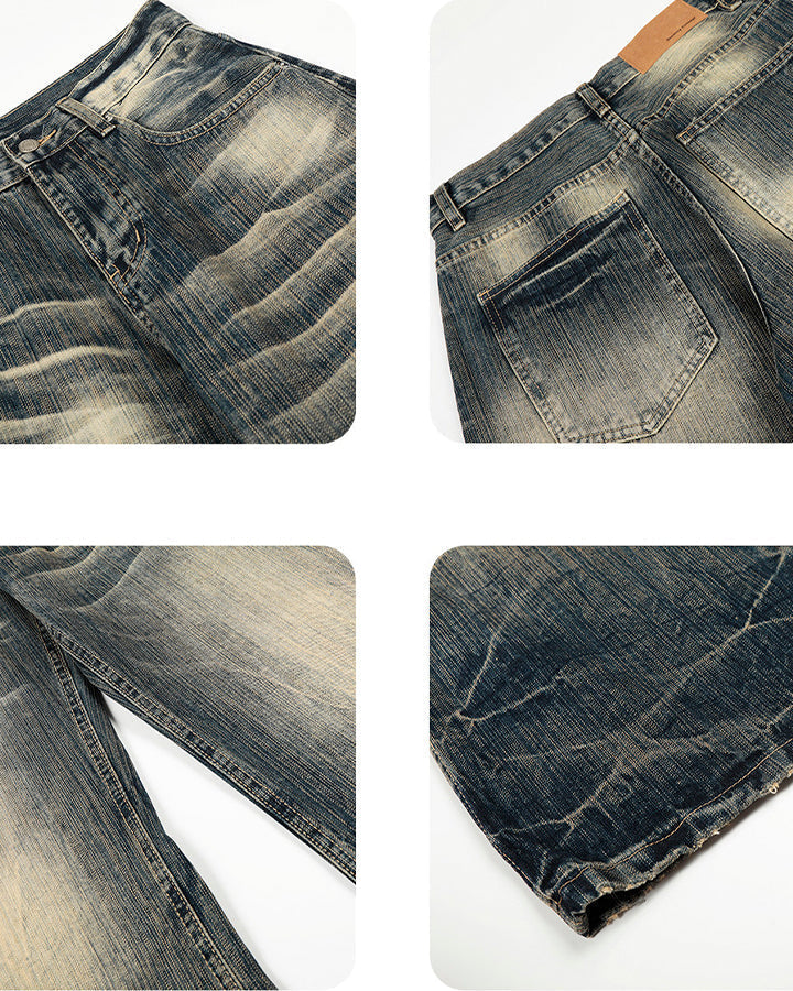 Vintage Washed Wide-Leg Denim Pants
