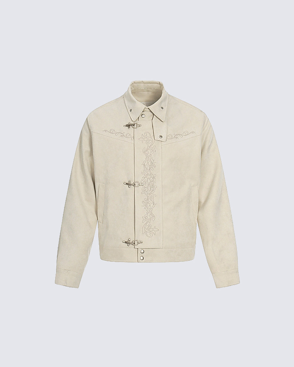 Stand Collar Buckle Embroidered Jacket