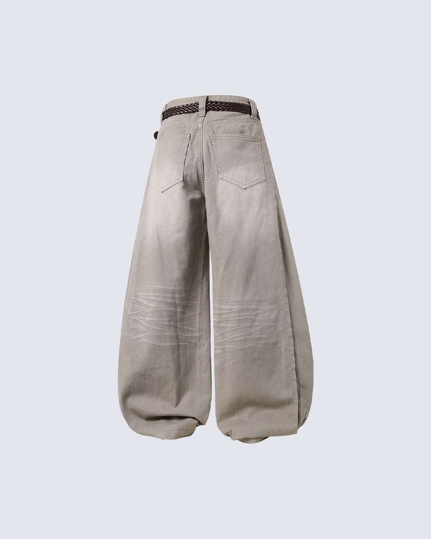 Scarf Belt Wide Leg Denim Pants
