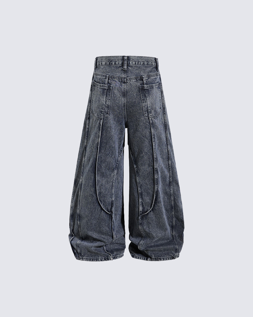 American Wash Patchwork Loose-Fit Denim Pants