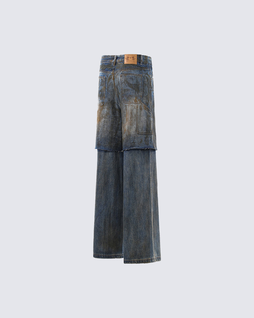Vintage Split-Cut Denim Jeans