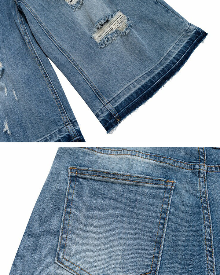 Distressed Denim Cropped New Shorts