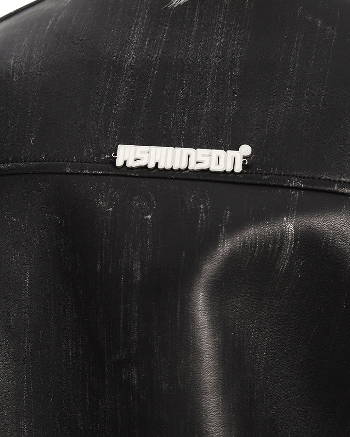 New PU Stand Collar Zip-Up Jacket
