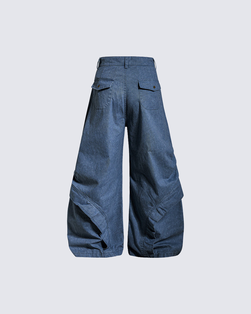 Spliced Metal-Detail Scimitar Denim Pants