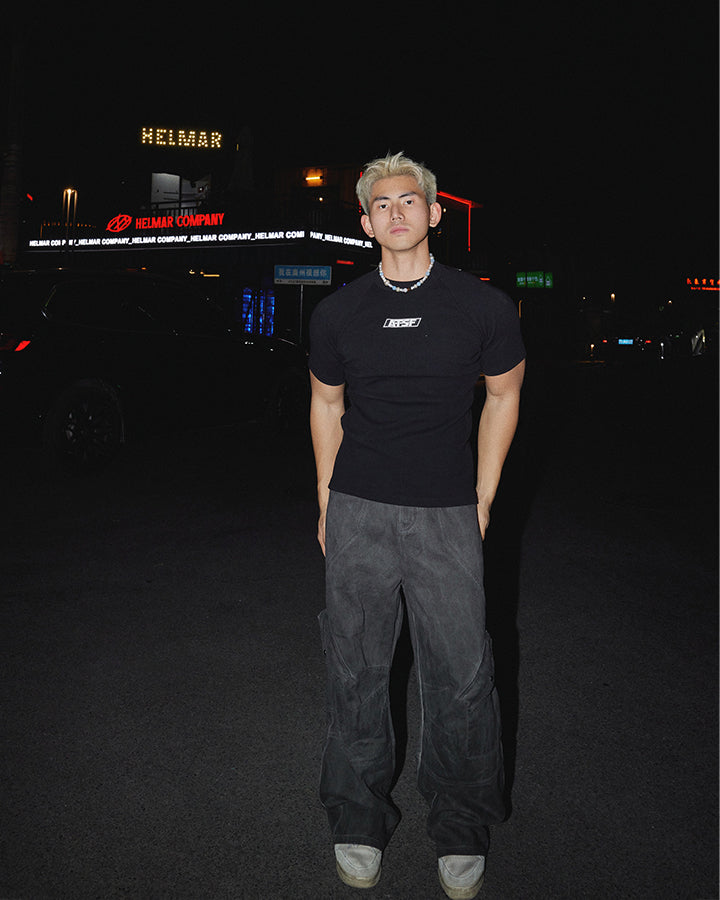 Logo Print Ribbed Knit T-Shirt