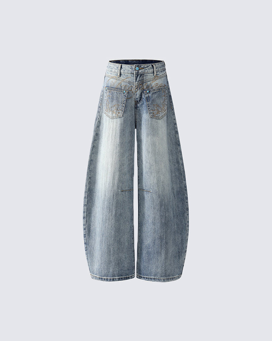 Vintage Washed Wide-Leg Denim Pants