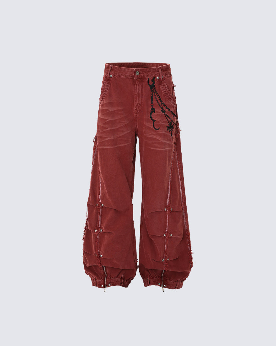 Vintage Embroidered Straight-Leg Denim Pants