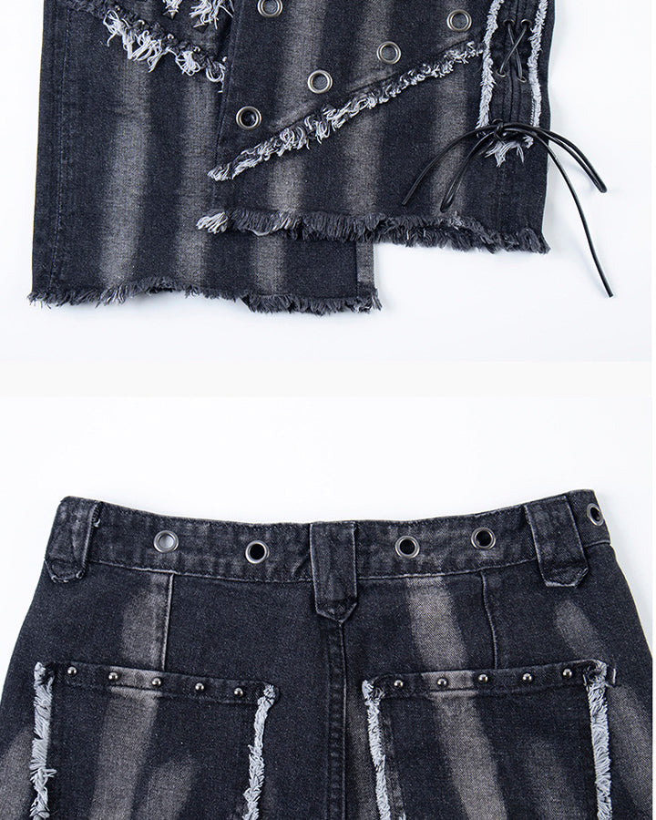 Heavy Distressed Washed Denim Jeans