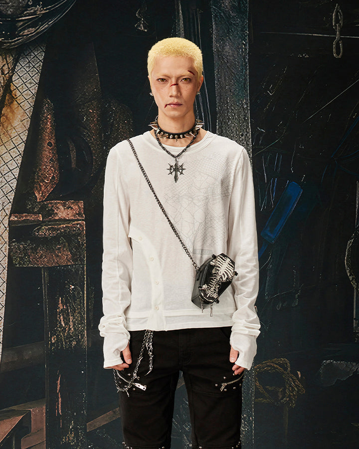 American Skeleton Texture Layered Long T-Shirt