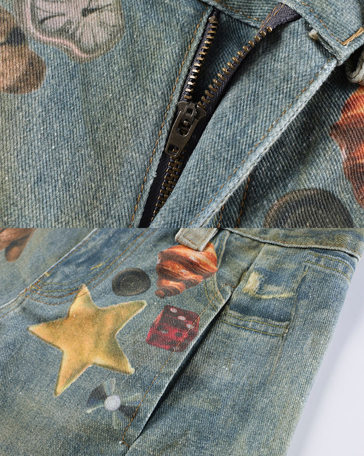 New Vintage Washed Cartoon Patch Balloon Jeans