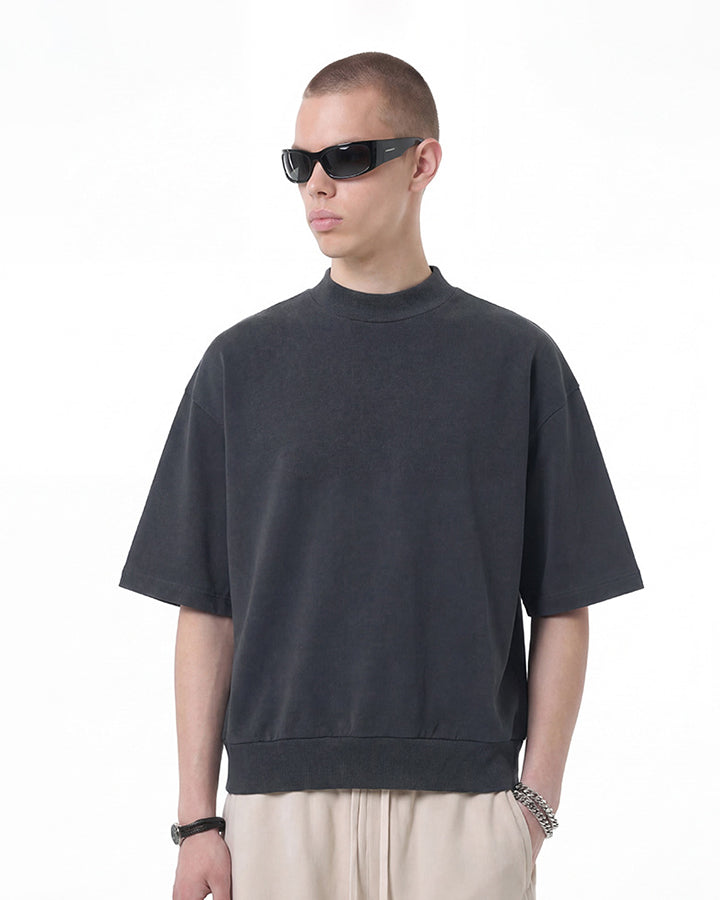 New Minimal Mock Neck Short Sleeve T-Shirt