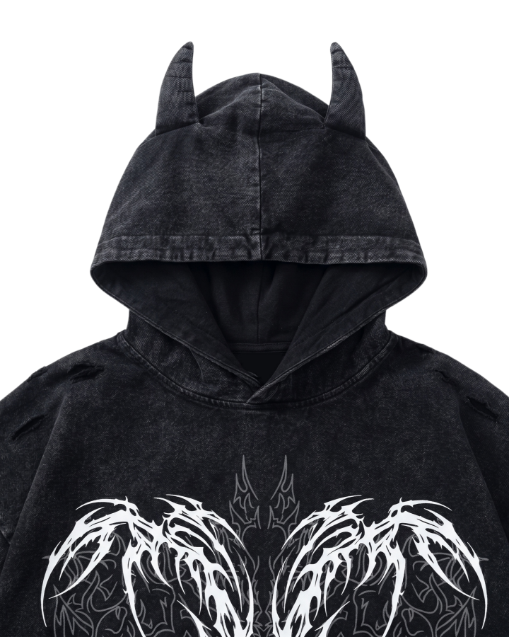 Vintage Washed Batwing Graphic Hoodie